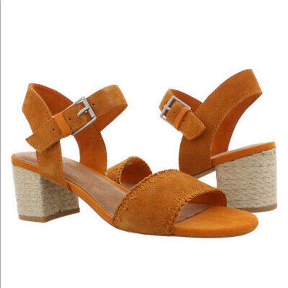 TOMS Orange/Tan Rosa Suede Heels - Picture 1 of 8